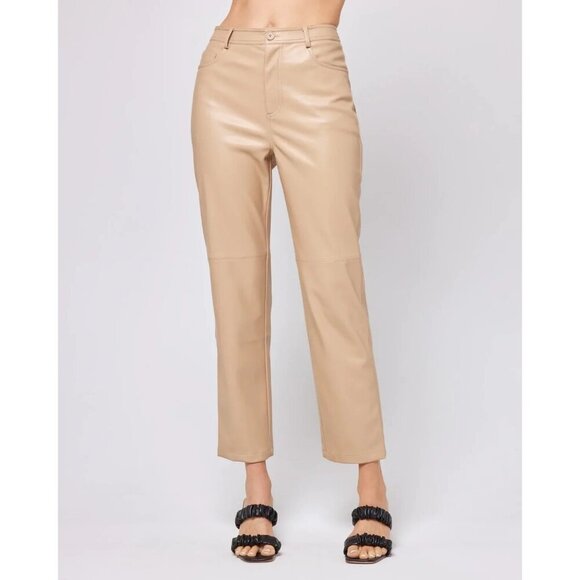 L*Space Quincey Vegan Leather Pants XS Latte Tan NWT Cropped MSRP $165 - Picture 1 of 9